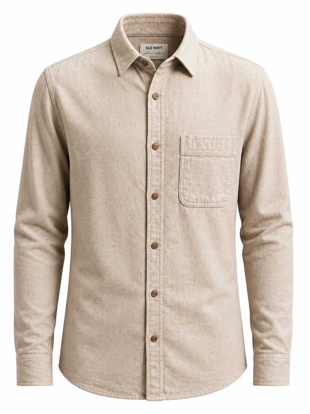 Old Navy Men's Beige Long-Sleeve Button-Down Flannel Shirt